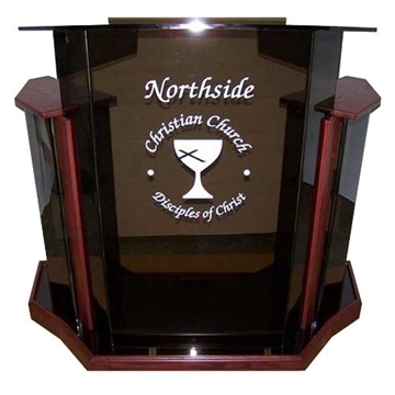 Picture of Deluxe Smoked Acrylic Mahogany Wood Floor Lectern