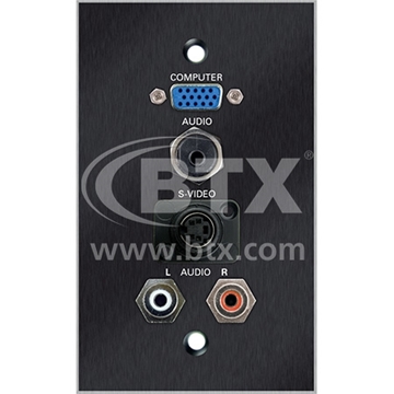 Picture of 1-gang 1/8" Anodized Aluminum Wall Plate with HD15 Female to Terminal Block Connector, Black