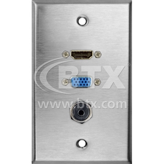 Picture of 1 Gang HD15 + 3.5mm Stereo Mini Female to Terminal Block Stainless Steel Wall Plate