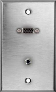 Picture of 1 Gang Stainless Steel Wall Plate, Loaded with HD15 and 3.5mm, Female to Solder