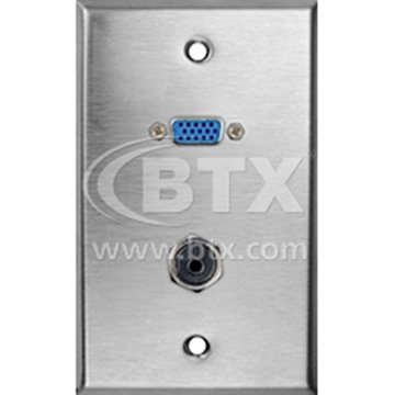 Picture of 1 Gang Stainless Steel Wall Plate, Loaded with HD15 and 3.5mm, Female to Terminal Block