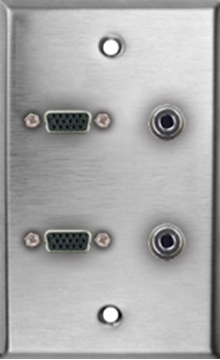 Picture of 1 Gang Stainless Steel Wall Plate, Loaded with Two VGA and 3.5mm