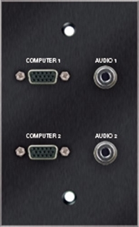 Picture of 1 Gang Black Anodized Aluminum Wall Plate, Loaded with Two VGA and  3.5mm