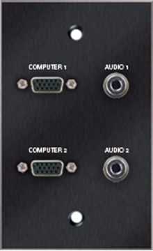 Picture of 1 Gang Black Anodized Aluminum Wall Plate, Loaded with Two VGA and  3.5mm
