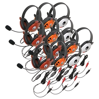 Picture of 12-Pack of animal-themed Listening First Stereo Headsets with dual 3.5mm plugs