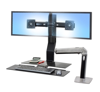 Picture of Dual WorkFit-S Sit-Stand Workstation with Worksurface+ (Polished Aluminum/Black)