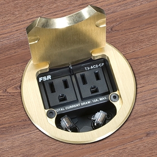 Picture of T3-AC2 Series Table Box - 2 A/C and 2 Data Cable Pull, Plug, Round, Brass