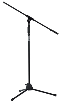 Picture of Rok-It Tubular Microphone Stand with Fixed Boom Included. Tripod Design for Compact Storage and Easy Twist Height Adjustment.
