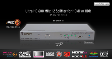 Picture of 1x2 600MHz Ultra HD Splitter for HDMI with HDR