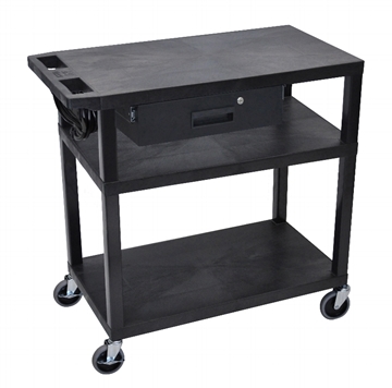 Picture of 34" Presentation Cart with Drawer and 3 Shelves, Black