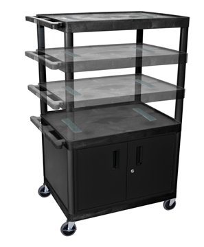 Picture of 27" to 54" Endura Presentation AV Cart with 3 Shelves, Cabinet and 3-outlet 15ft Cord, Black