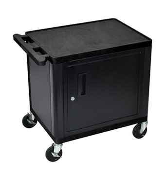 Picture of 26" Presentation AV Cart with 2 Shelves, Cabinet and 3-outlet 15ft Cord, Black