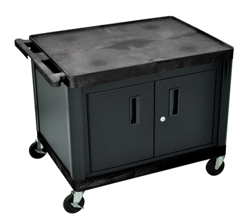 Picture of 27" Presentation AV Cart with 2 Shelves, Cabinet and 3-outlet 15ft Cord, Black