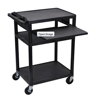 Picture of 34" Presentation AV Cart with Front Pullout Shelf and 3-outlet 15ft Cord, Black