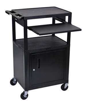 Picture of 42" Presentation AV Cart with Front Pullout Shelf and Cabinet, Black