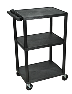 Picture of 42" Presentation AV Cart with 3 Shelves and 3-outlet 15ft Cord, Black