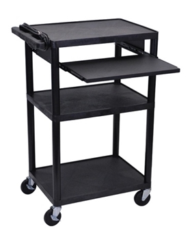 Picture of 42" Presentation AV Cart with Front Pullout Shelf and 3-outlet 15ft Cord, Black