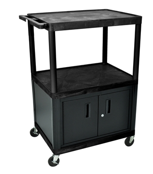 Picture of 48.25" Presentation AV Cart with 3 Shelves and Cabinet, Black