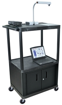 Picture of 54.25" Presentation AV Cart with 3 Shelves, Cabinet and 3-outlet 15ft Cord, Black