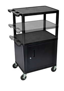 Picture of 16" to 42" Presentation AV Cart with 3 Shelves and Cabinet, Black