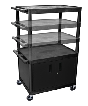 Picture of 54" Presentation AV Cart with 3 Shelves, Cabinet and 3-outlet 15ft Cord, Black