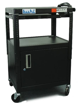 Picture of Height adjustable AV Media cart w/ Security Cabinet and Side Pull Out Shelf