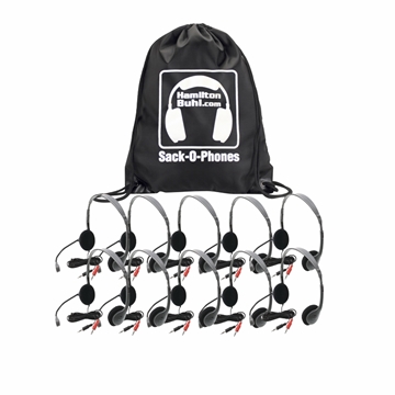 Picture of Sack-O-Phones, 10 HA2 M Personal Headsets w/ mic,  foam ear cushions in a carry bag