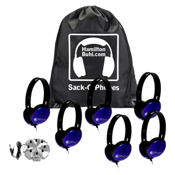 Picture of HamiltonBuhl Sack-O-Phones, 6 Blue Primo Headphones and 3.5mm Jackbox