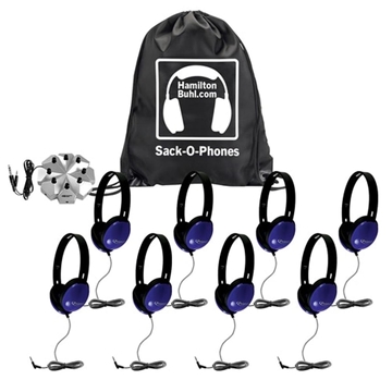 Picture of HamiltonBuhl Sack-O-Phones, 8 Blue Primo Headphones and 3.5mm Jackbox