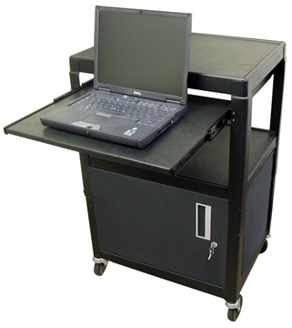 Picture of Steel Cart, Adjustable 26" to 42" with Locking Security Cabinet, Lap Top Shelf and Electric