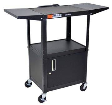 Picture of 24 - 42" Adjustable Height Steel Cart with Cabinet and Drop Leaf Shelves, Black