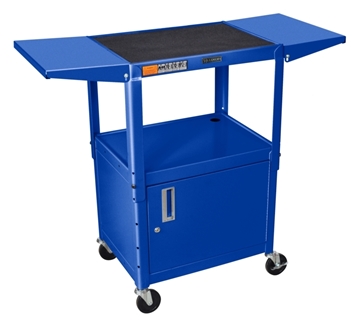 Picture of 24 - 42" Adjustable Height Steel Cart with Cabinet and Drop Leaf Shelves, Blue