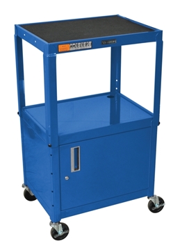 Picture of 24 - 42" Adjustable Height Steel AV Cart with Cabinet, Blue