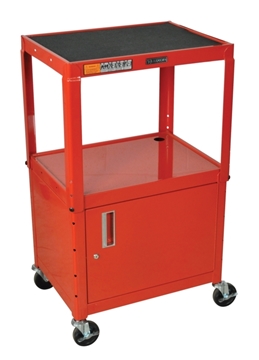 Picture of 24 - 42" Adjustable Height Steel AV Cart with Cabinet, Red