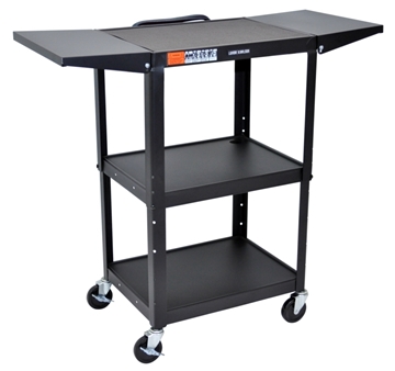 Picture of 24 - 42" Adjustable Height Steel Cart with Drop Leaf Shelves, Black