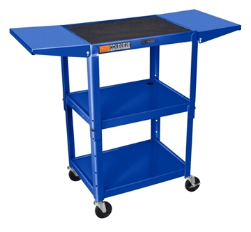 Picture of 24 - 42" Adjustable Height Steel Cart with Drop Leaf Shelves, Blue