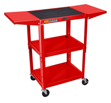 Picture of 24 - 42" Adjustable Height Steel Cart with Drop Leaf Shelves, Red