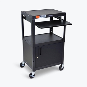 Picture of 3-shelves Adjustable-Height Steel AV Cart, Cabinet Front Keyboard, Black