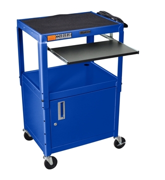 Picture of 24 - 42" Adjustable Height Steel Cart With Pullout Keyboard Tray and Cabinet, Blue