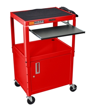 Picture of 24 - 42" Adjustable Height Steel Cart With Pullout Keyboard Tray and Cabinet, Red