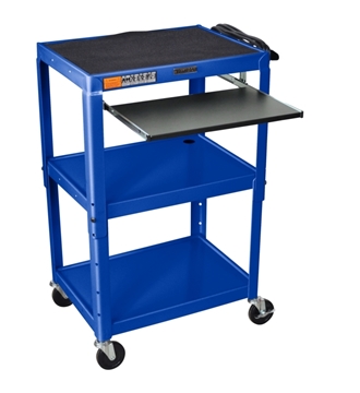Picture of 24 - 42" Adjustable Height Steel Cart with Pullout Keyboard Tray, Blue