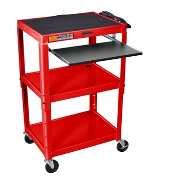 Picture of 24 - 42" Adjustable Height Steel Cart with Pullout Keyboard Tray, Red