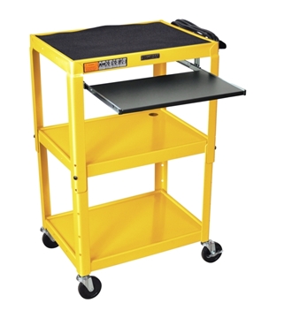 Picture of 24 - 42" Adjustable Height Steel Cart with Pullout Keyboard Tray, Yellow
