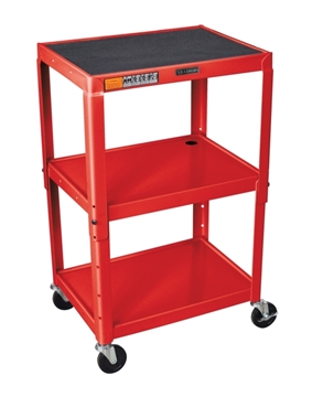 Picture of 24 - 42" Steel Adjustable Height 3 Shelves AV Cart, Red