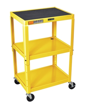 Picture of 24 - 42" Adjustable Height 3 Shelves Steel AV Cart, Yellow