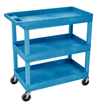 Picture of 32" x 18" High Strength Plastic Tub Cart with 4" Casters, 3 Shelves, Blue
