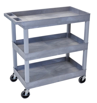 Picture of 32" x 18" High Strength Plastic Tub Cart with 4" Casters, 3 Shelves, Gray