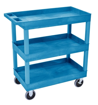 Picture of 32" x 18" High Strength Plastic Tub Cart with 5" Casters, 3 Shelves, Blue