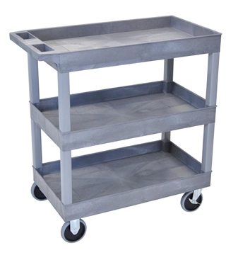 Picture of 32" x 18" High Strength Plastic Tub Cart with 5" Casters, 3 Shelves, Gray
