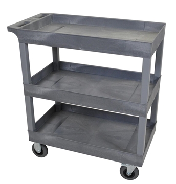 Picture of 32" x 18" High Strength Plastic Tub Cart with 5" Casters, 3 Tub Shelves, Gray